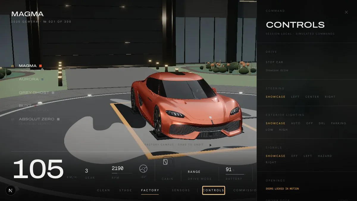 Koenigsegg Connected Vision Fahrzeugsteuerung